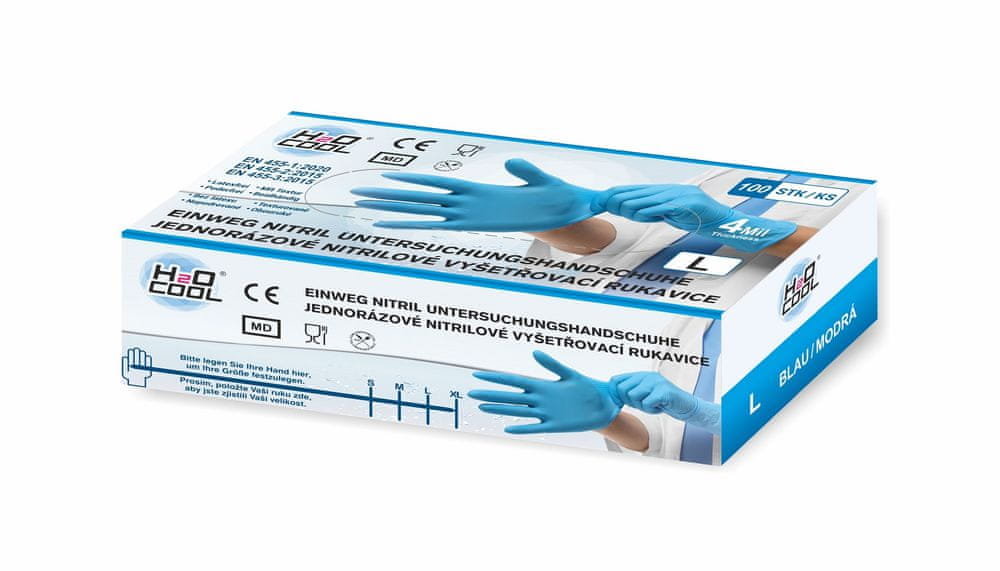 H2O-COOL Jednorazové nitrilové vyšetrovacie rukavice - 100 ks Objem: M